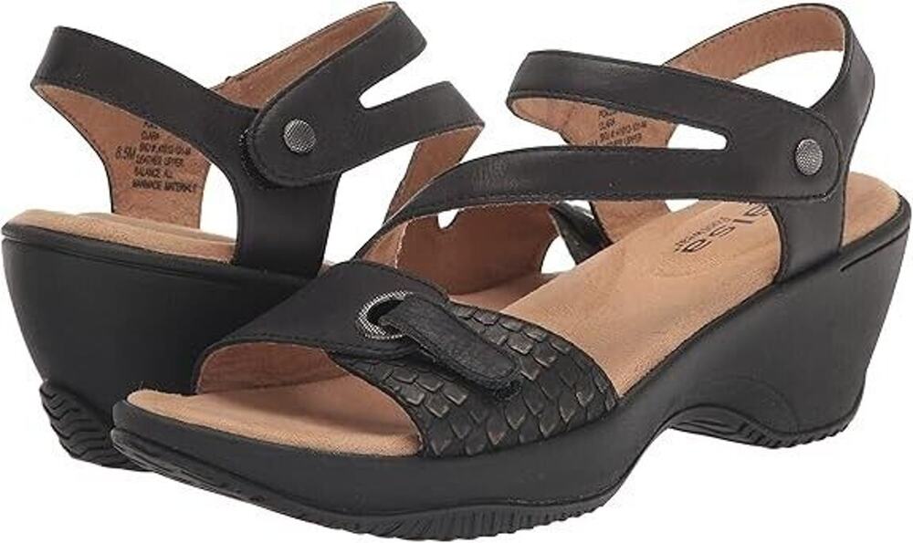 NEW OpBx Halsa Sandals 8.5 Clara Leather Mid Wedge Heels Shoes Ankle Strap Black